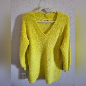 Anthropologie Pilcro Teddy V-Neck Tunic Sweater, Chartreuse XS